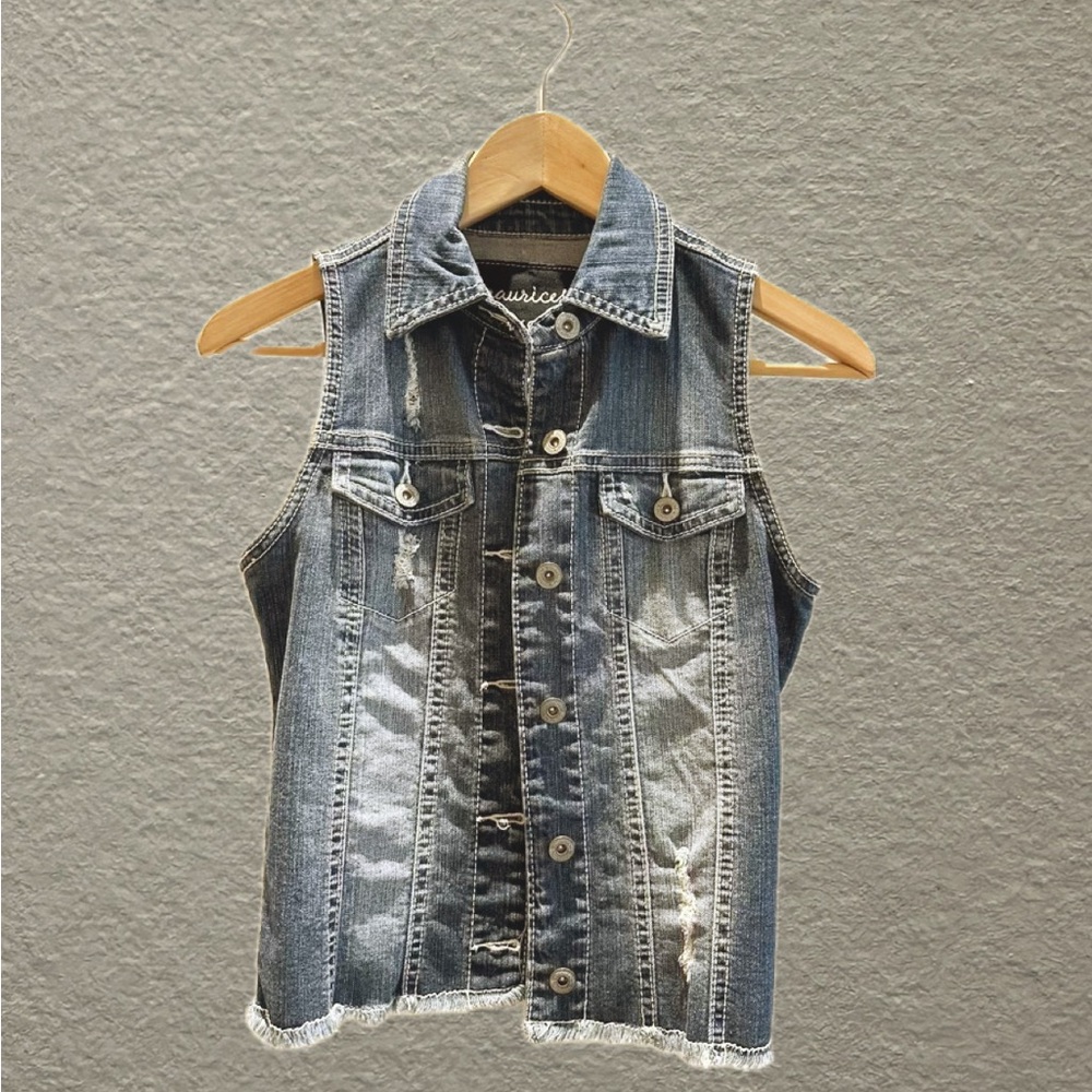 Maurices Distressed Blue Denim Vest XS
